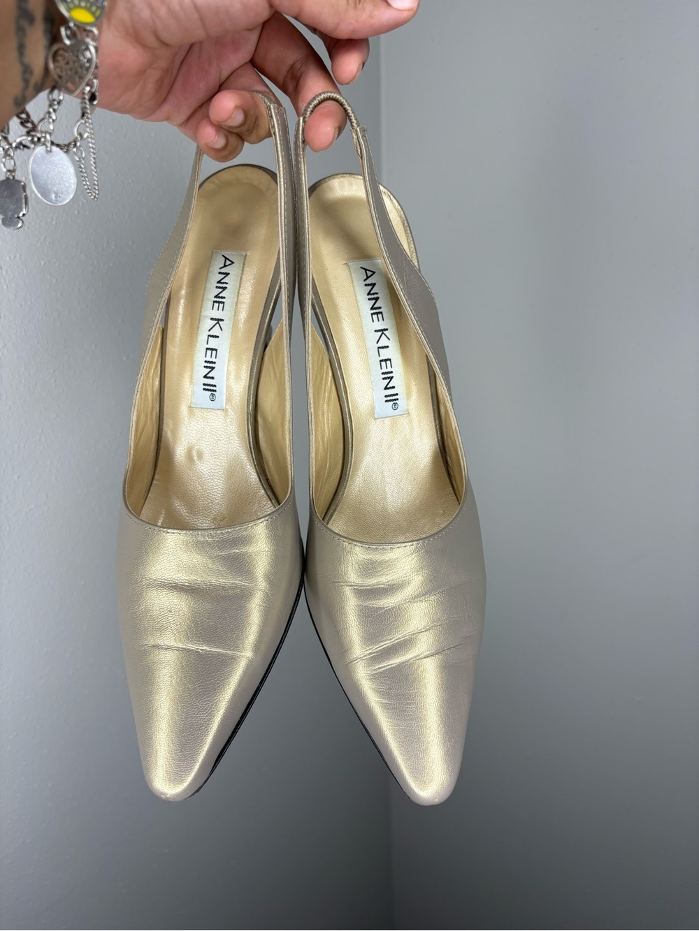 Anne Klein Metallic Gold Slingback Pointed Pumps